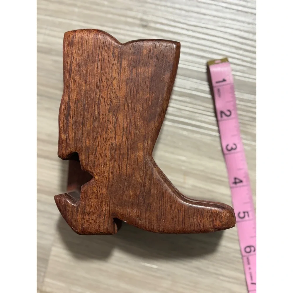 Wooden Boot Trinket Box Hand Carved Star Interior Lidded‎ Keepsake Storage